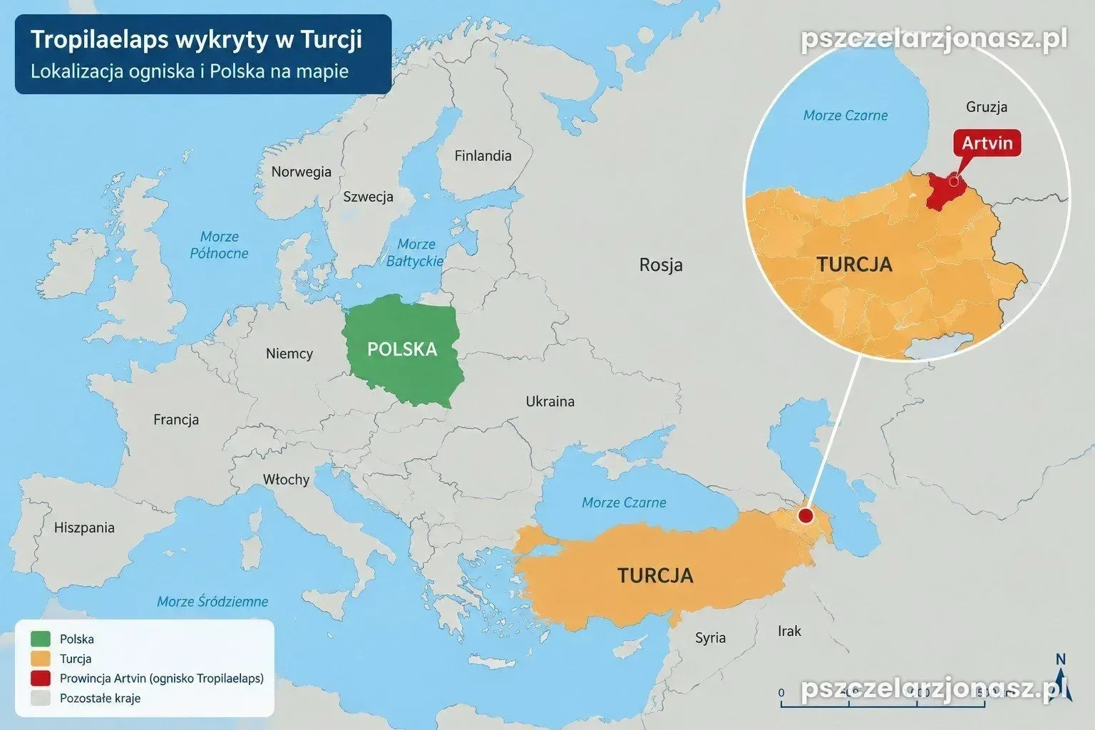 Mapa pokazująca położenie Polski oraz Artvin w Turcji.